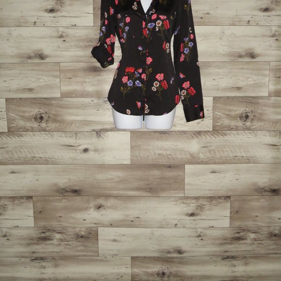 Express* Women's Long Sleeve Button Down High/Low Curved Hem Blouse~Slim Size SP - Picture 9 of 10